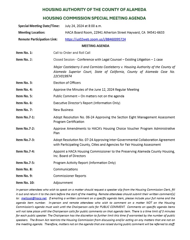 Haca Housing Commission | Housing Authority Of County Of Alameda HACA